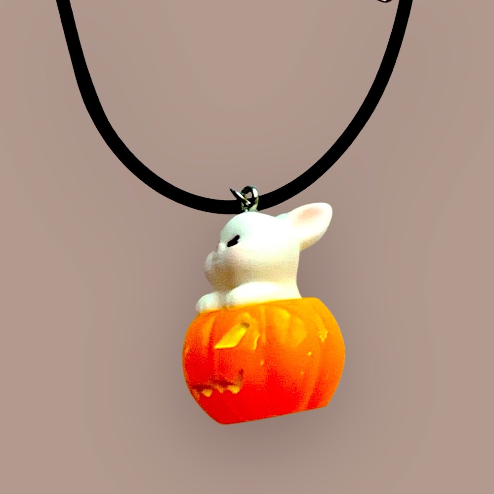 Jack o Lantern Bunny Pendant Necklace Halloween
